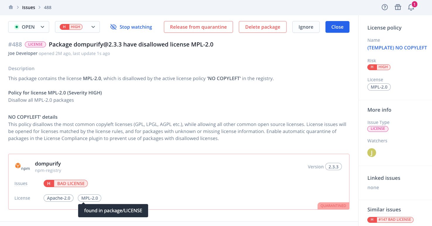 example license issue