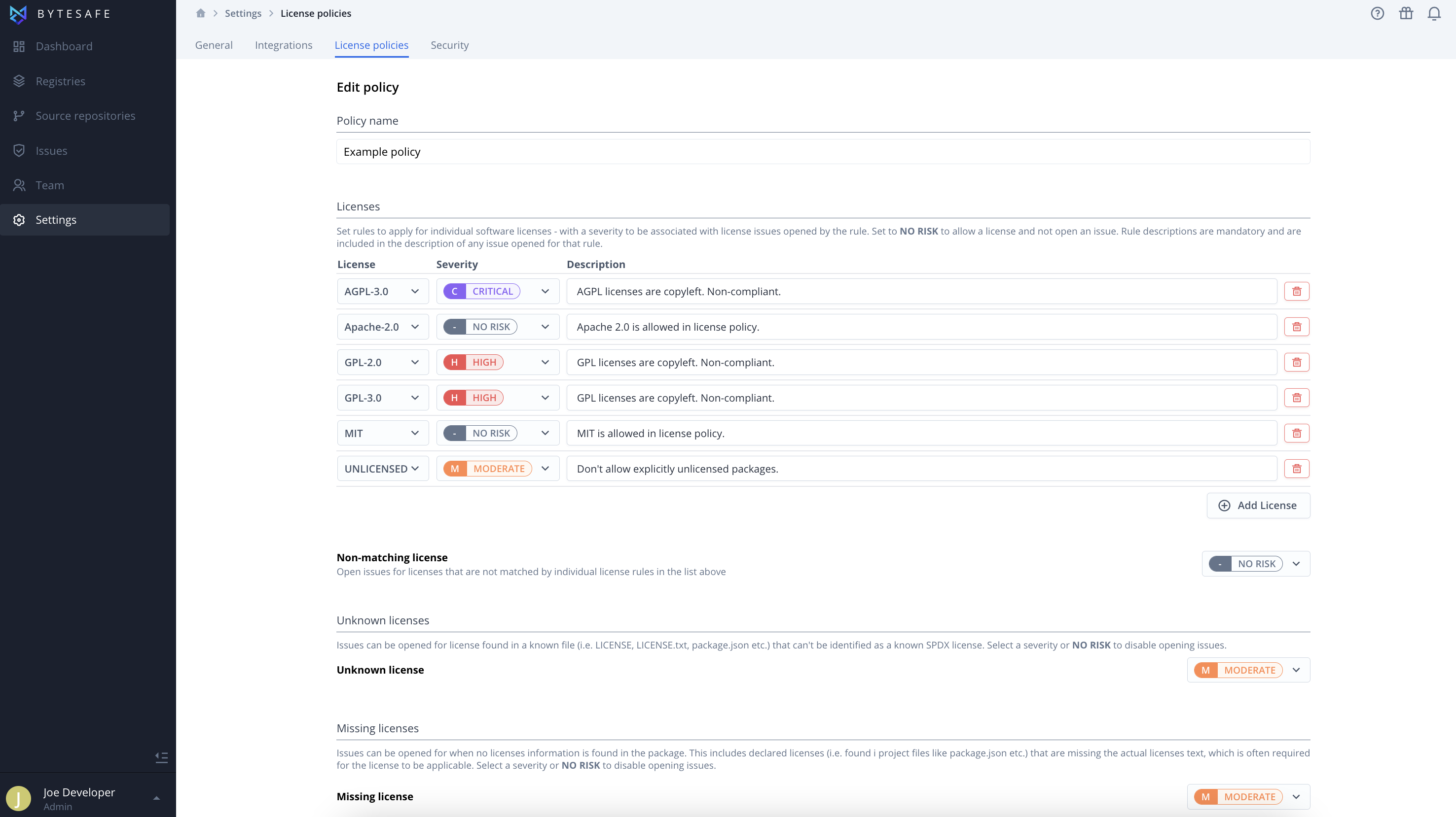 example license policy